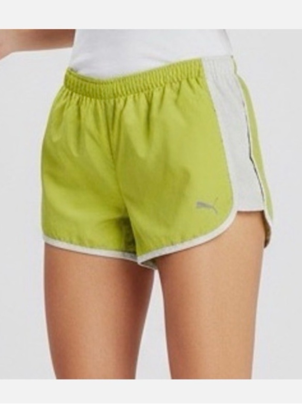 Puma Neon Yellow Athletic Shorts with White Trim